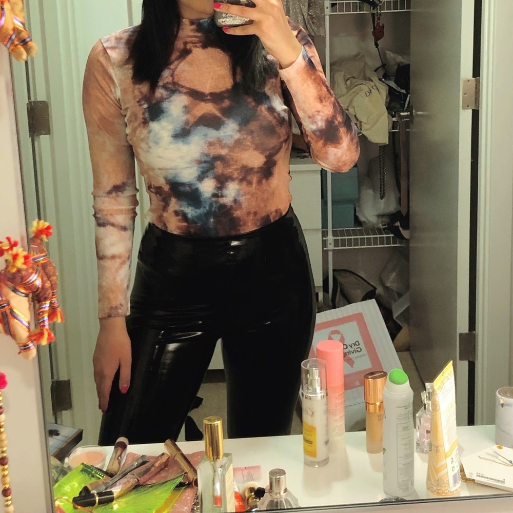 Bardot mesh tie dye long sleeve blouse